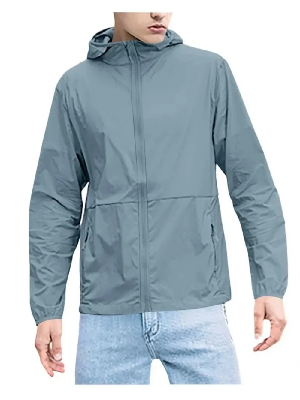 Men's Lightweight Hooded Raincoat - Grey Blue